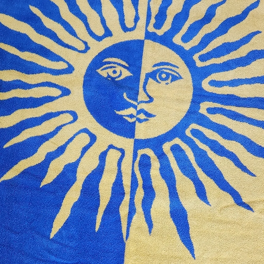 Vintage Celestial Beach Towel Sun Moon Stars Whimsigoth 30x60 Reversible